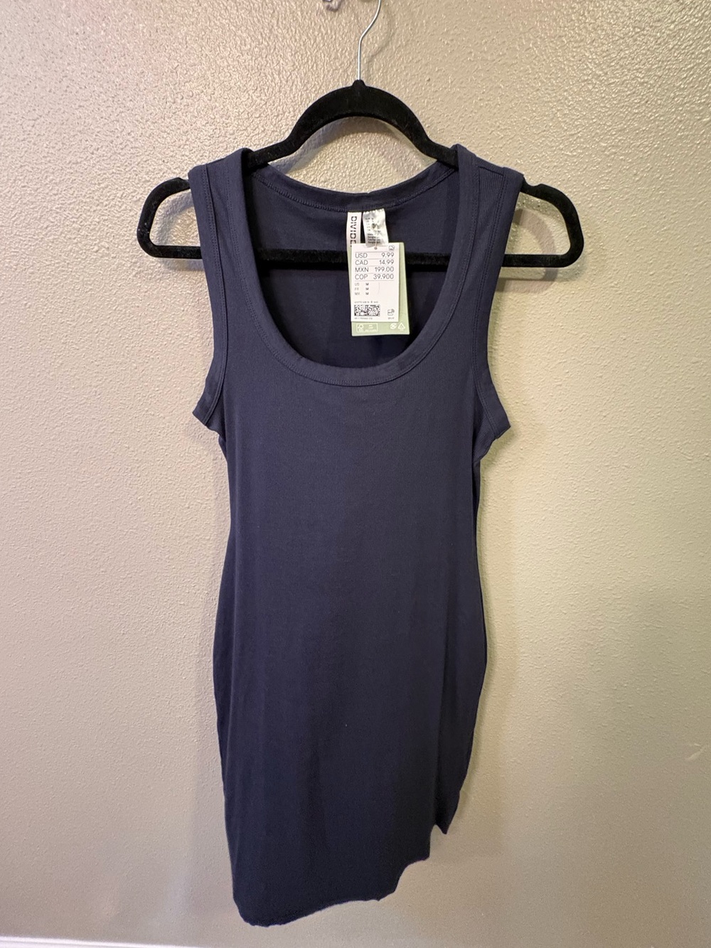 NWT H&M Divided Navy Scoop Neck Ribbed Bodycon Tank Dress